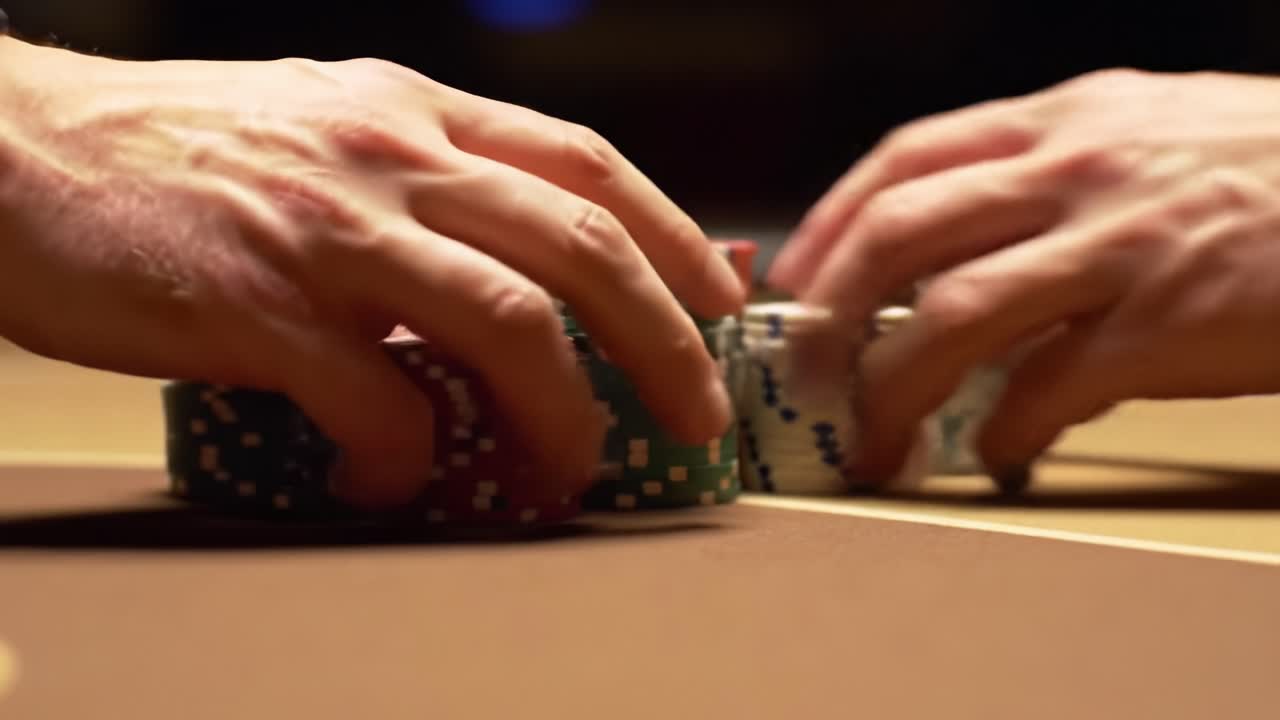 Intense Moments at the Poker Table: The Final Display of Skill and Strategy in an Engaging Game with Stacks of Colorful Chips and Focused Players