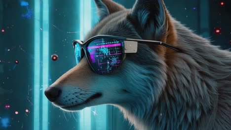 a cyber wolf in neon sunglasses