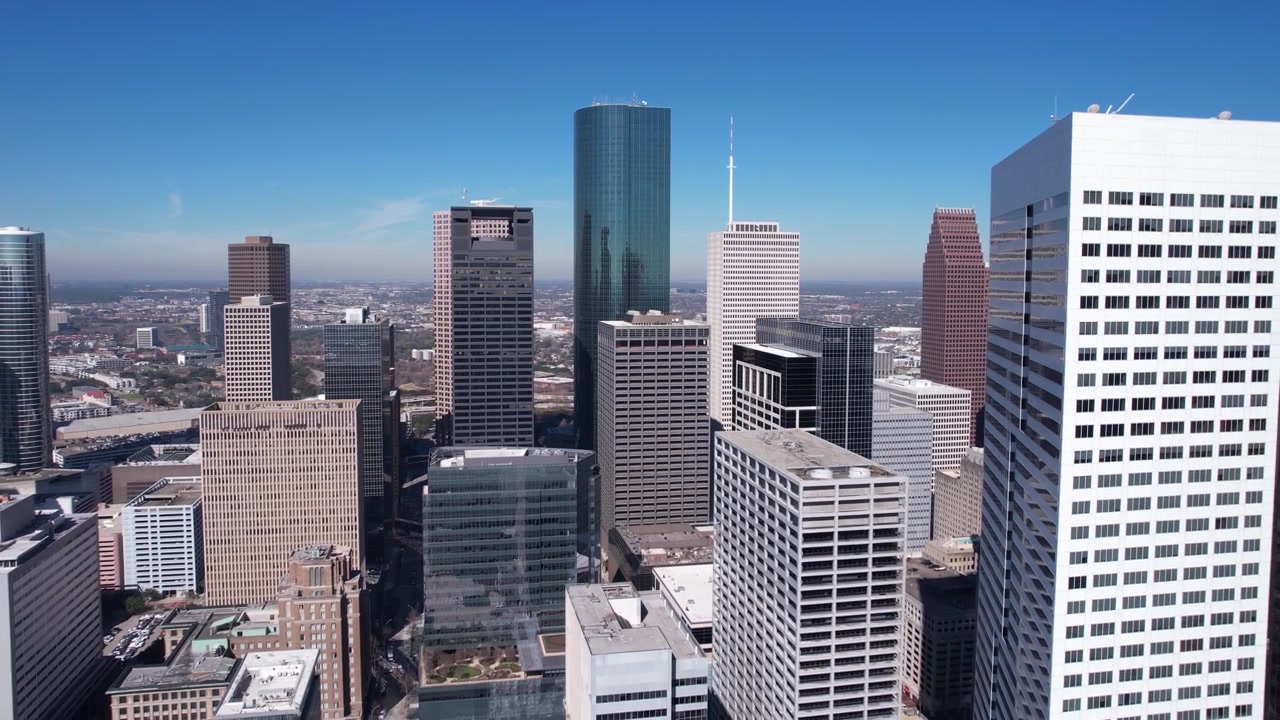 Centro de Houston TX EUA, Arranha-céus, Torres e Edifícios de Escritórios, Vista Aérea por Drone