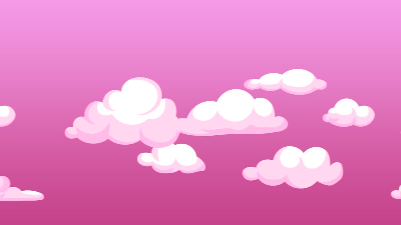 animación nubes rosadas esponjosas y cielo moviéndose de izquierda a derecha