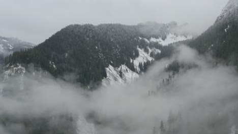 Panning-aerial-view-of-snowy-mountain-range