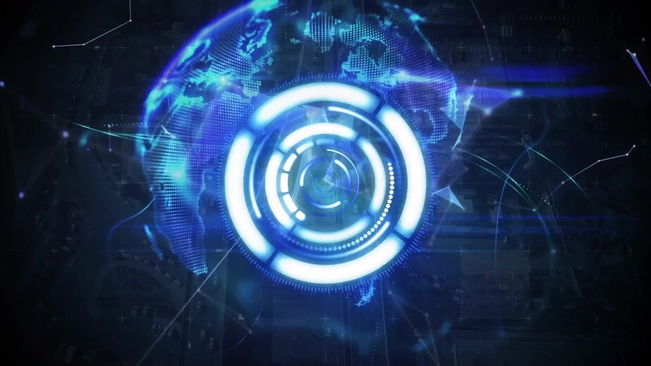 Animation of network of connections and scan scoping over globe on dark background