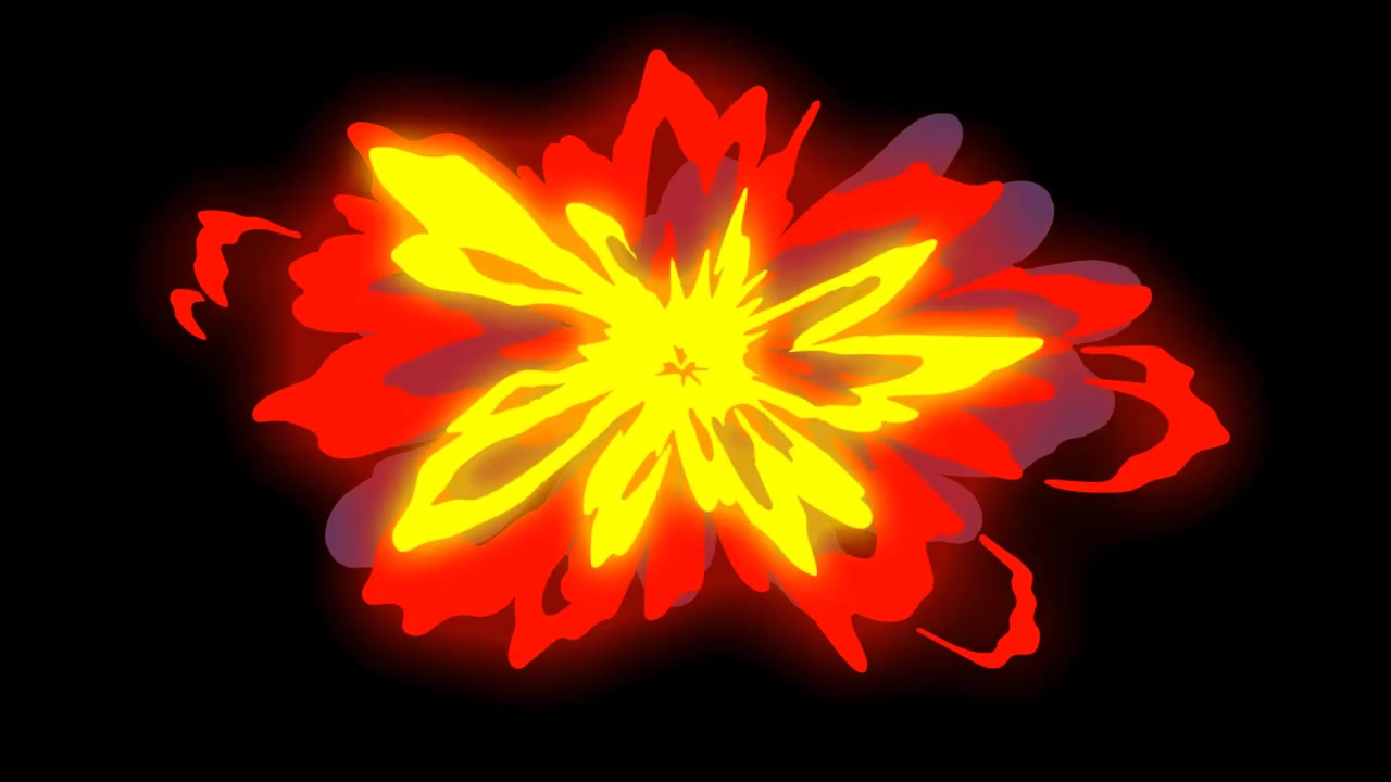 A motion graphics explosion effect transition erupts with stylized bursts, fiery particles, and dynamic motion, creating a bold, energetic shift with dramatic visual flair