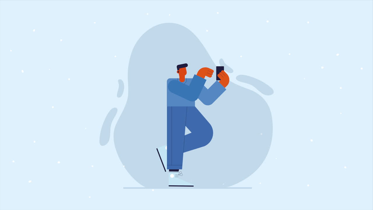 스마트폰 기기를 사용하는 남자 캐릭터 애니메이션