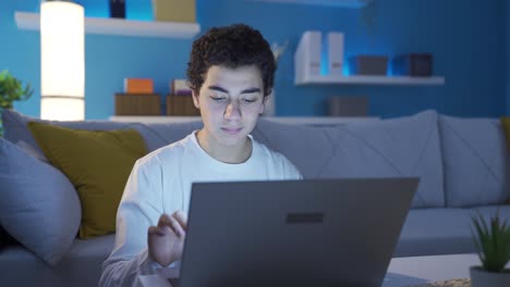 un niño usando una computadora portátil en casa.