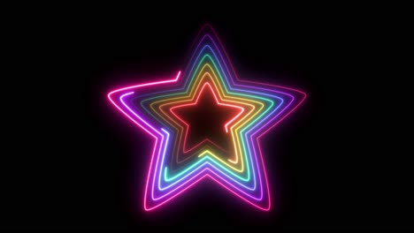 dynamic neon stars pulsate with vibrant colors against a black background, creating a mesmerizing and energetic visual experience