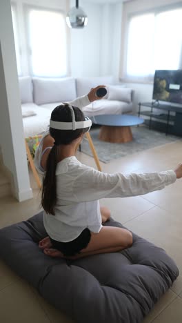 woman enjoying vr gaming session in a living room