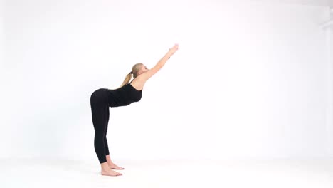 woman doing yoga breathing exercises on white background woman doing yoga breathing exercises on white background relaxed girl student doing calm yoga and improving health