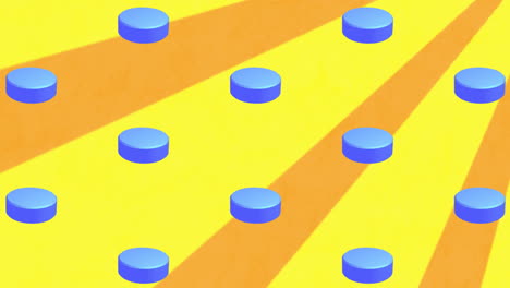 animación de círculos azules repetidos sobre rayas sobre un fondo naranja