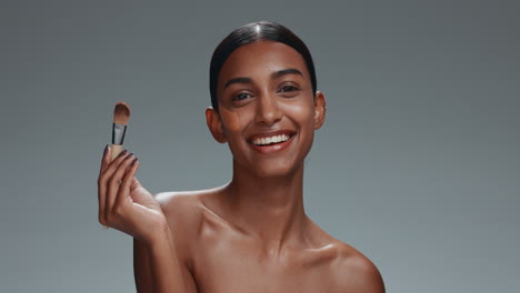 beauty, makeup and foundation brush of a woman