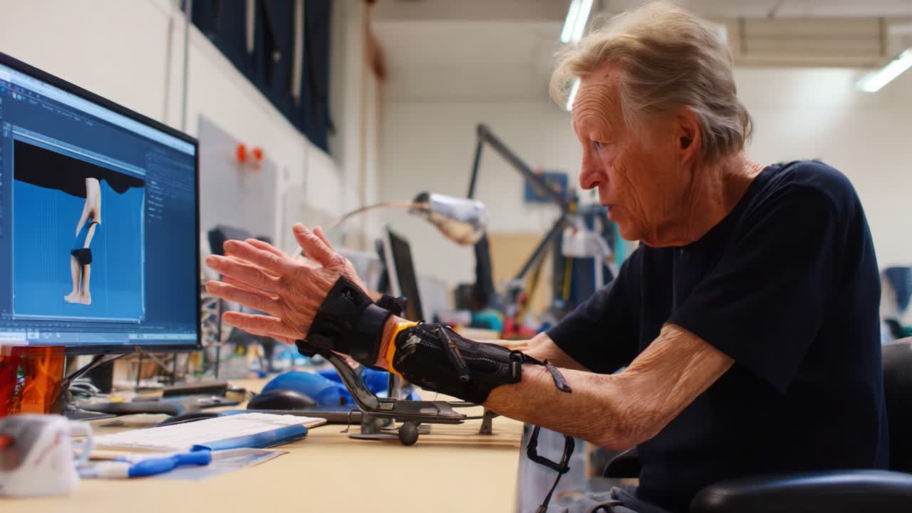 Innovative Technology and Human Interaction: An Older Man Engaged with a Computer Interface, Exploring the Intersection of Creativity and Technology in Robotics Design