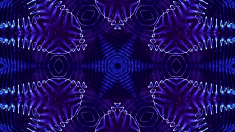 4k looped sci-fi 3d background with glow blue particles form lines, surfaces, complex symmetrical structures like star in kaleidoscope. Abstract theme of microworld or nanotechnology 20