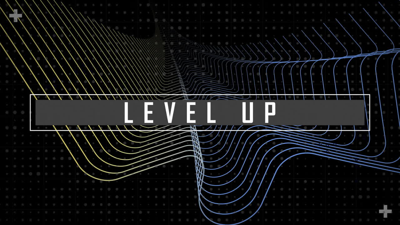 검은 바탕에 레벨 업 텍스트와 연결 네트워크의 애니메이션