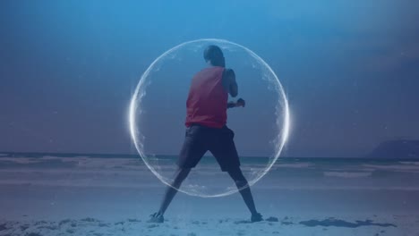 animación del globo sobre un hombre afroamericano estirándose en la playa