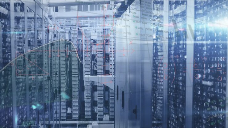 Animation of data processing over server room