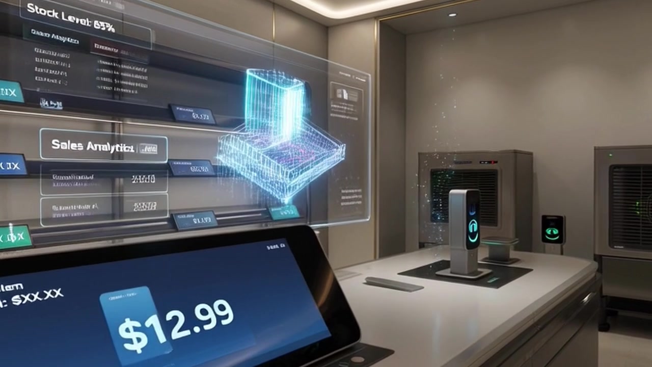 Futuristic Automated Retail Store with Holographic Interface