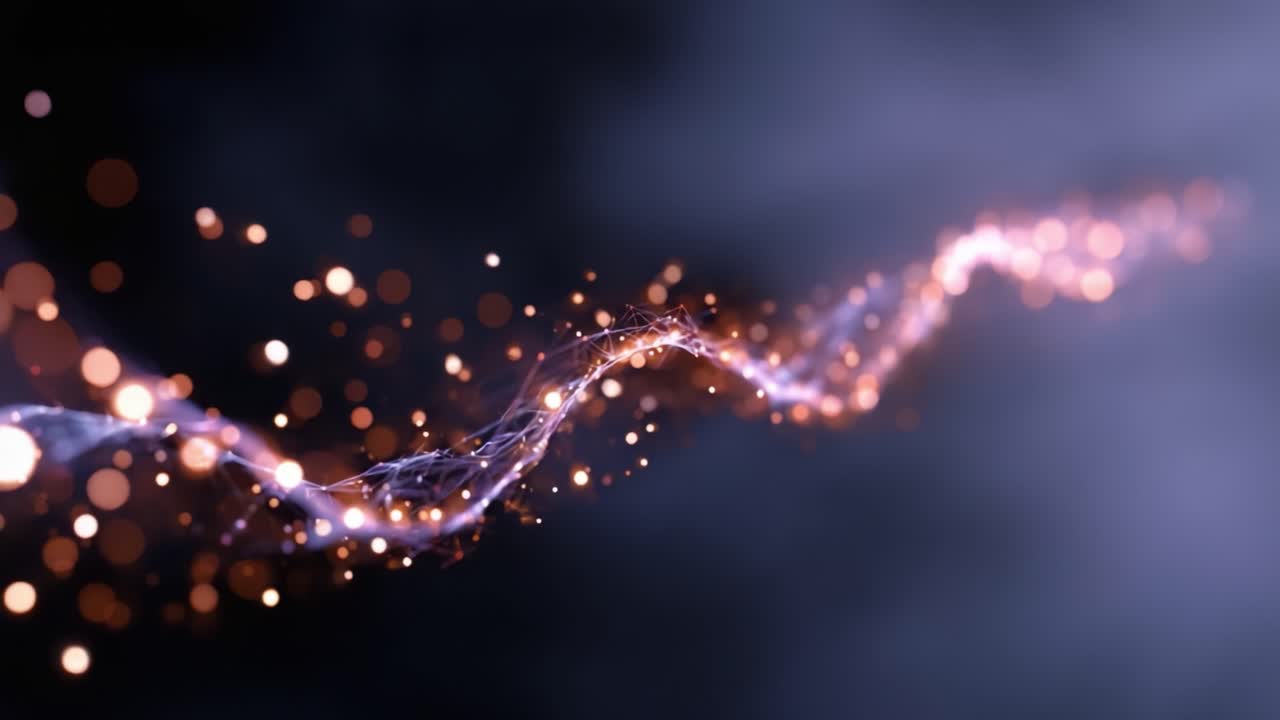 Un'ipnotica sequenza di immagini che mostra uno straordinario flusso di particelle luminose e onde di energia vibrante, creando un'atmosfera eterea di bellezza dinamica