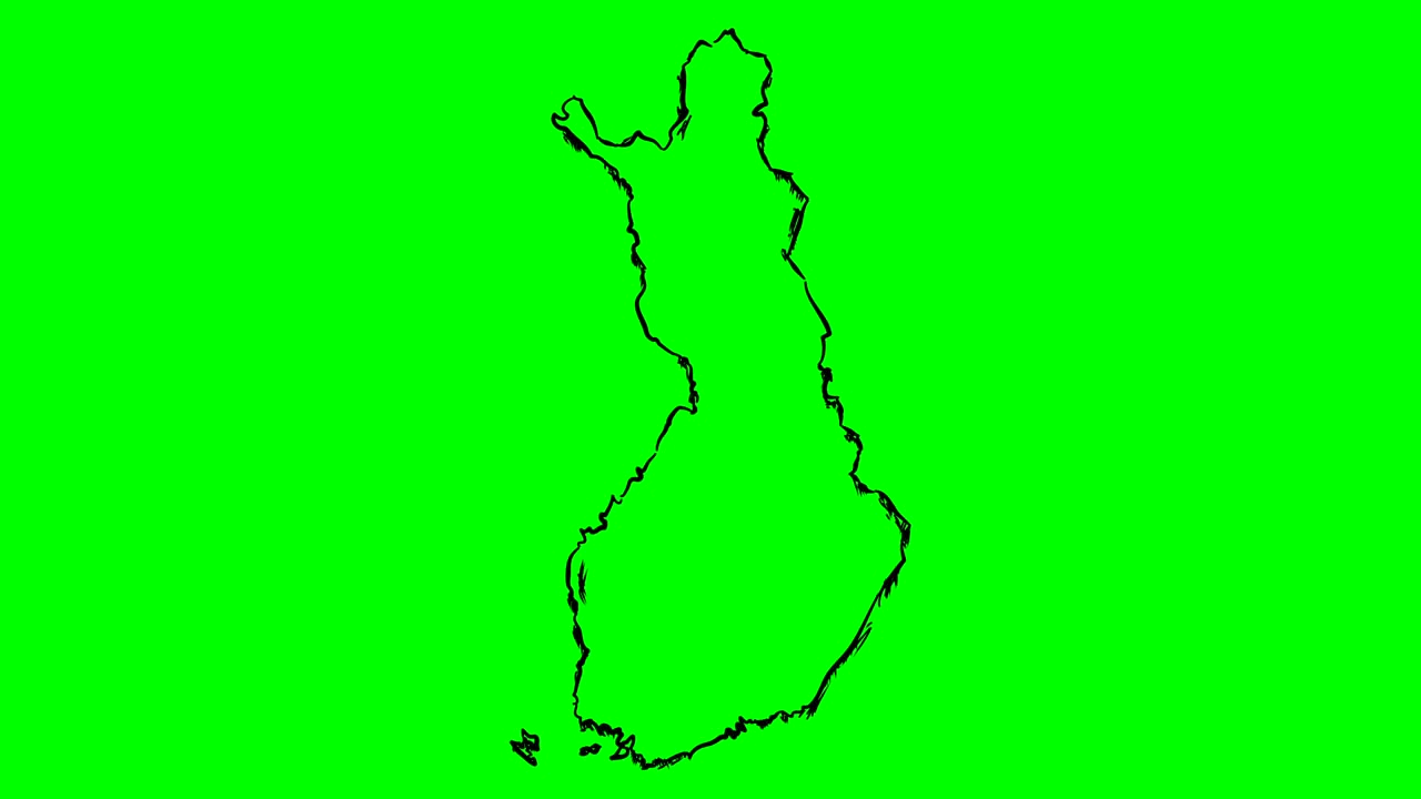 Finland drawing outline map on green screen isolated whiteboard