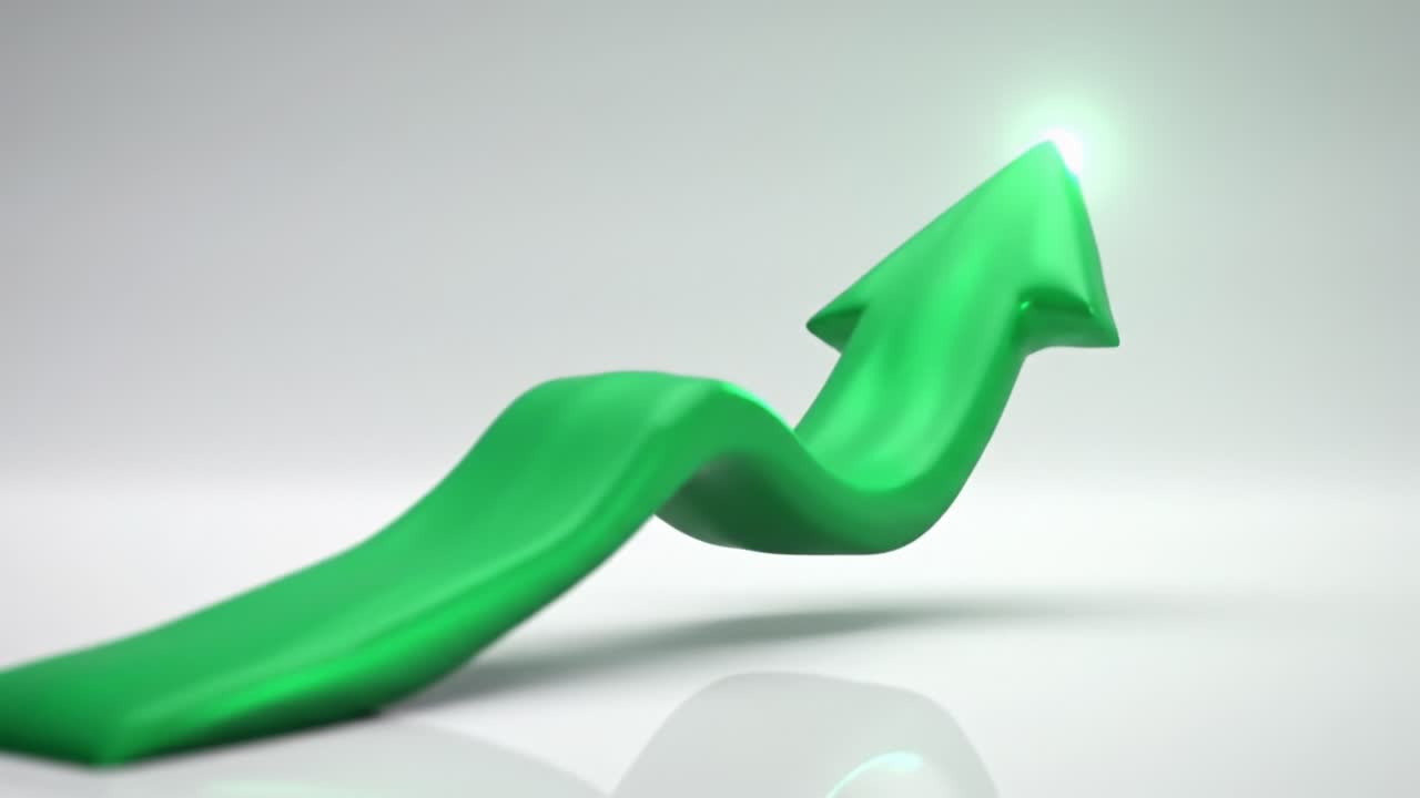 A sleek green arrow moves upward in a minimalist setting, symbolizing growth and success. The design emphasizes positivity and forward momentum, perfect for motivational themes.