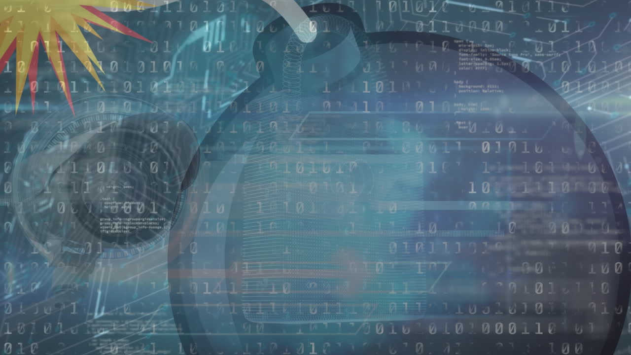 animación del procesamiento de datos sobre formas y placas de circuitos informáticos