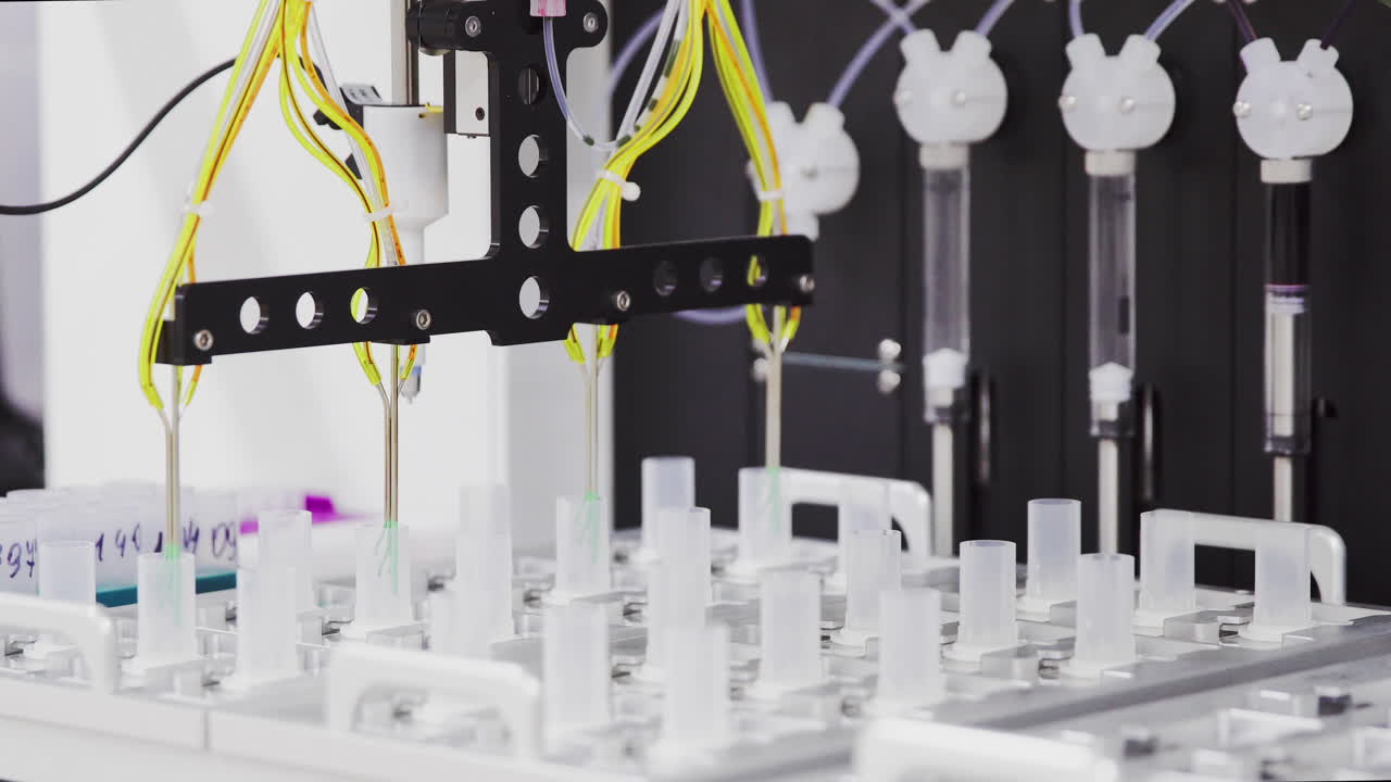 primer plano de equipos médicos pintando células para verlas bajo un microscopio