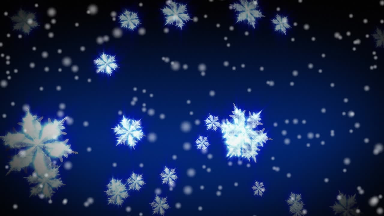 animación de nieve cayendo sobre copos de nieve de navidad sobre fondo azul