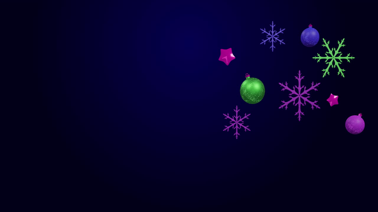 animación de decoraciones navideñas en fondo negro.