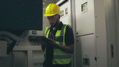 tablet, technician and face of engineering man