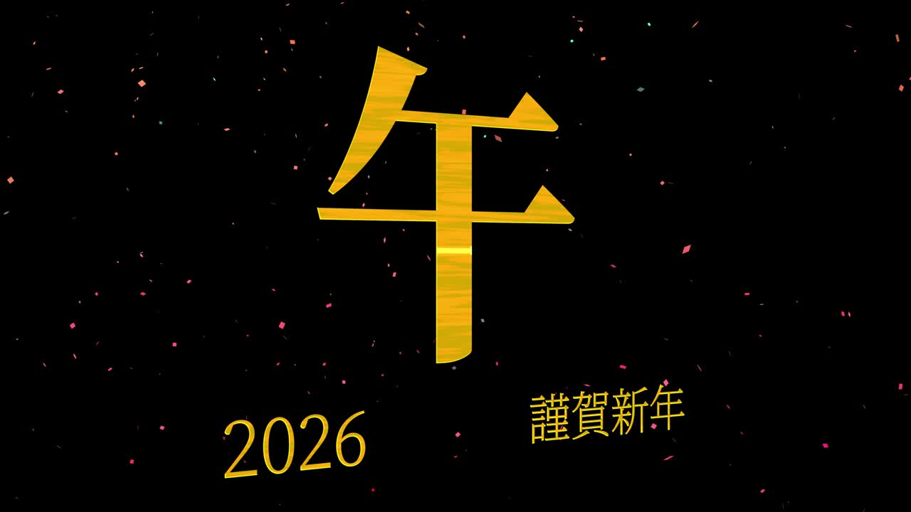 Japanske nytårsfejringsord 2026, Kanji stjernetegn motion graphics.
