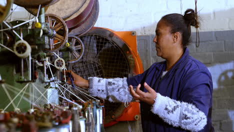 female worker working in rope making industry 4k