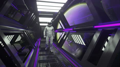 astronauta en un corredor de una nave espacial futurista