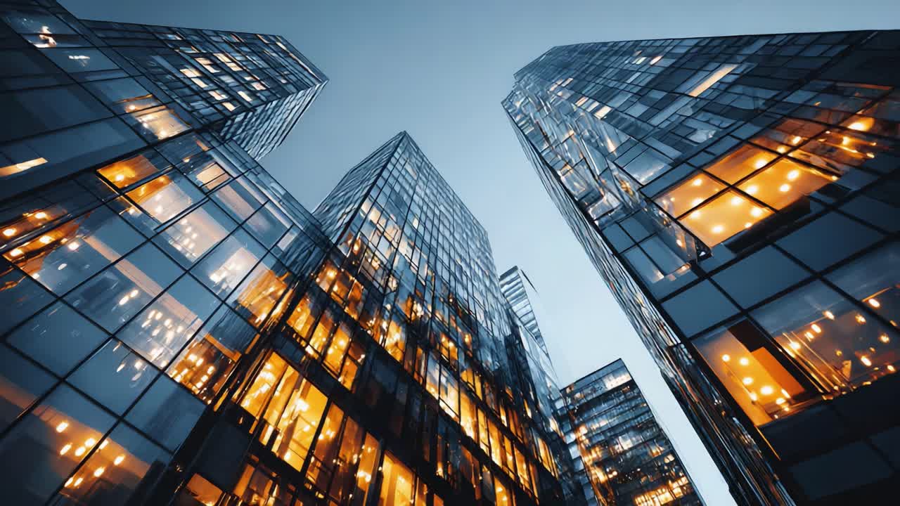 Een verbluffend contrast van moderne architectuur: Fascinerende nachtelijke beelden van wolkenkrabbers die oplichten tegen een donkere stadshemel