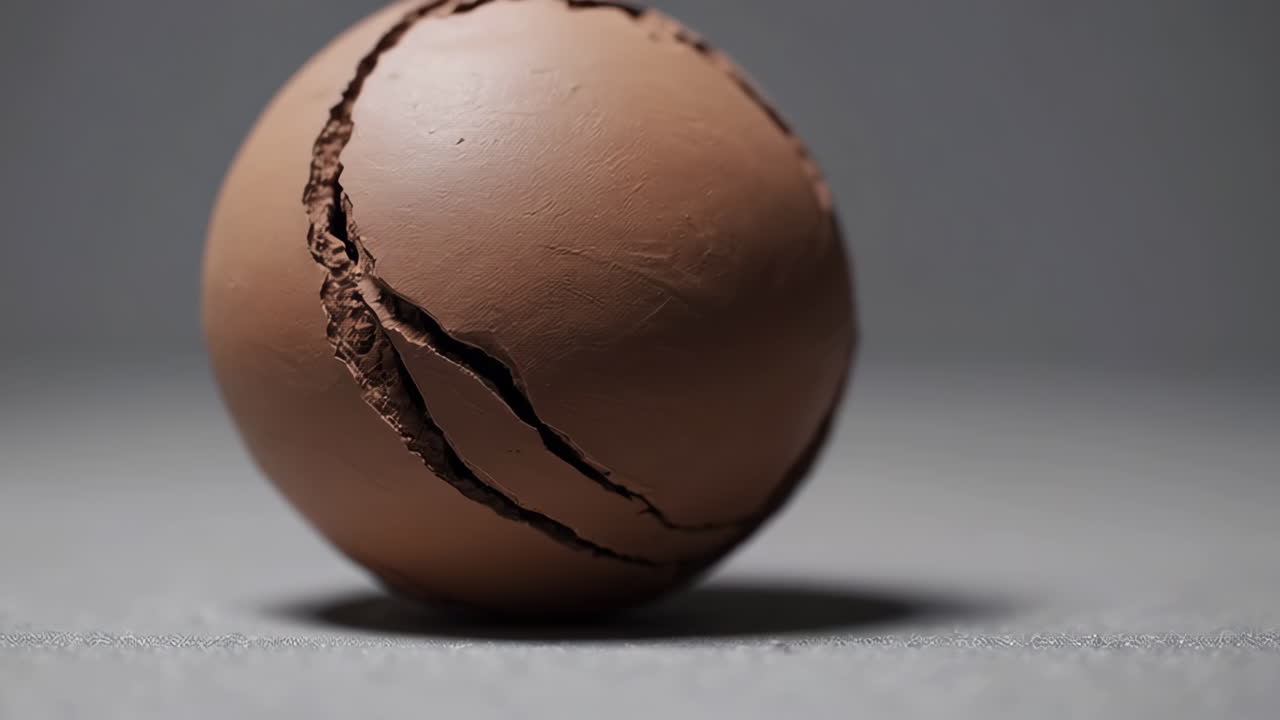 Cracked Clay Sphere on Grey Background