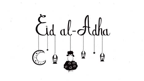 eid al adha hand lettering with hanging sheep, moon and lanterns. 4k animation