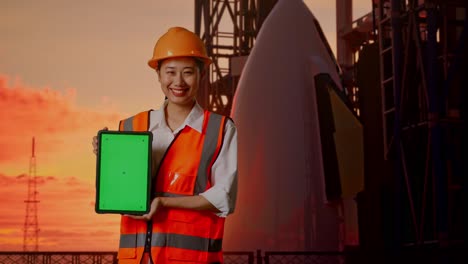 engineer holding tablet in front of rocket