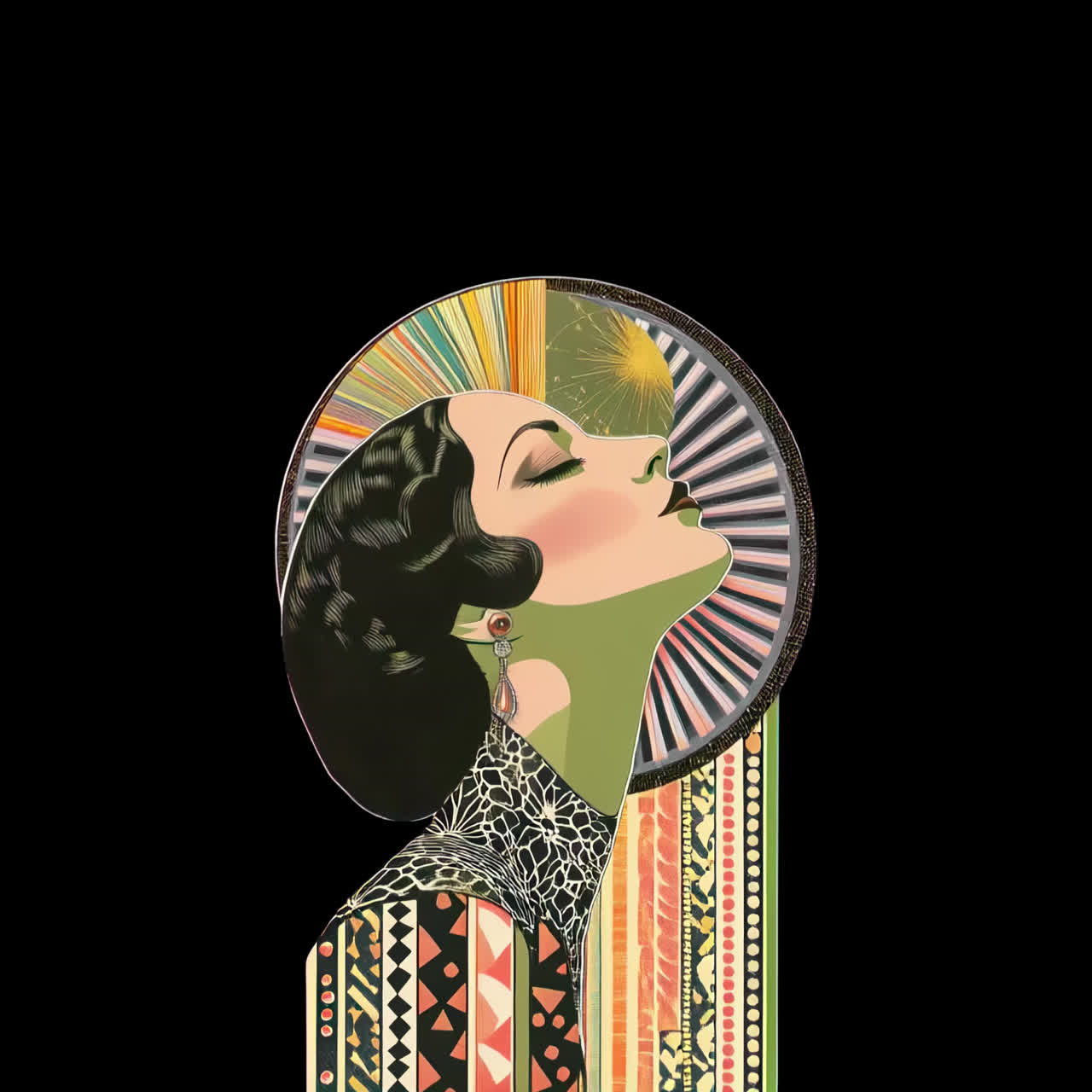 Sovrapposizione animata di donna in stile Art Nouveau, video 4K trasparente, canale alfa, ProRes 4444