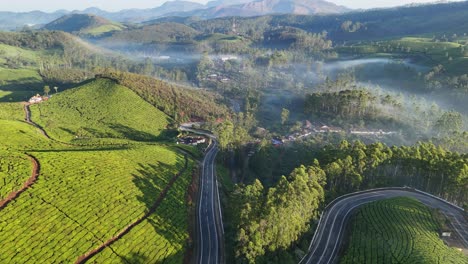 gap road munnar-, rolling-hills-tea-plantations-munnar-india,long winding mountain road leading through rural countryside in munnar gap