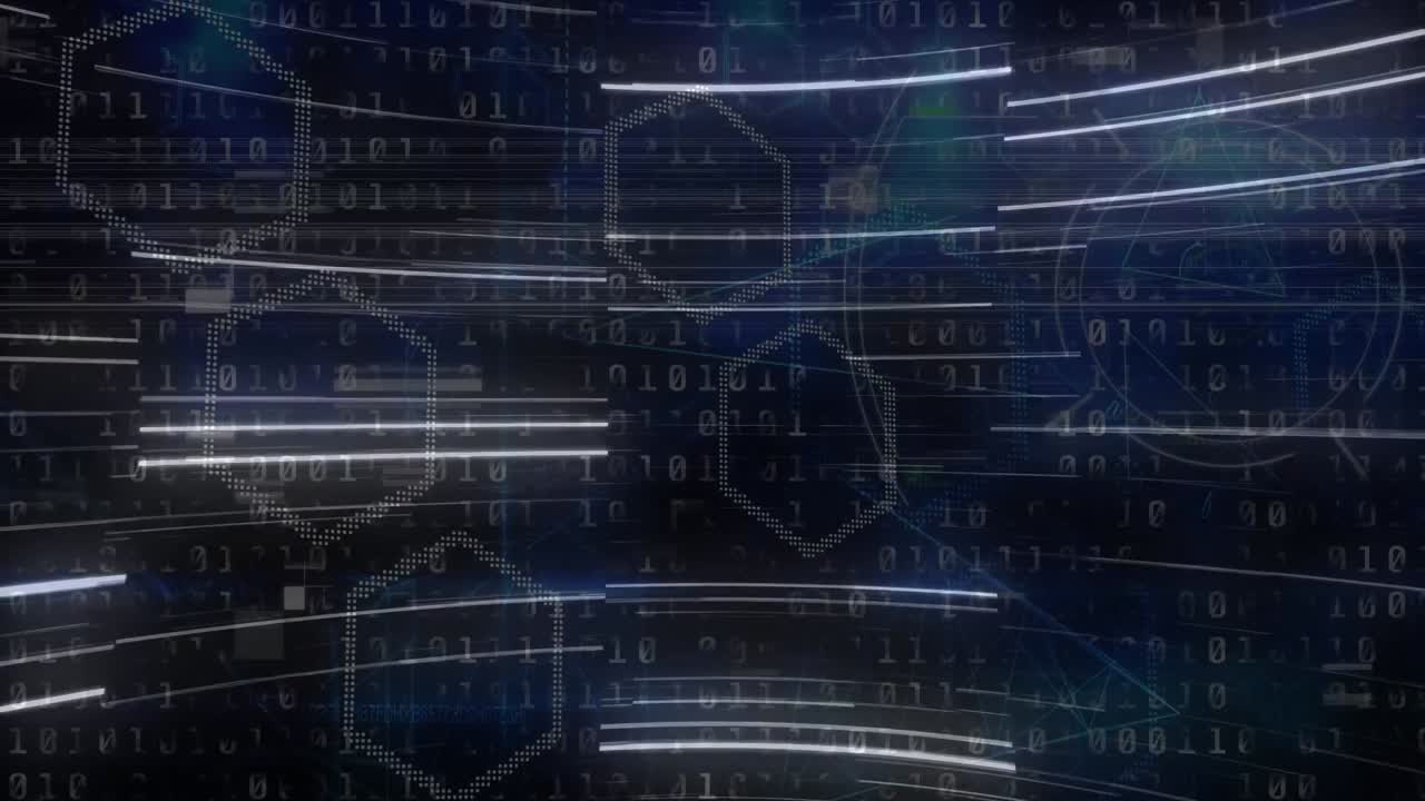 Animation of light trails over scope scanning and data processing on black background