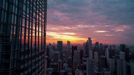 sunset city skyline with modern architecture
