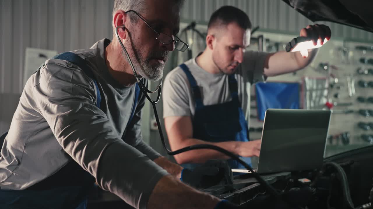 Car Repair Technicians Working in a Garage