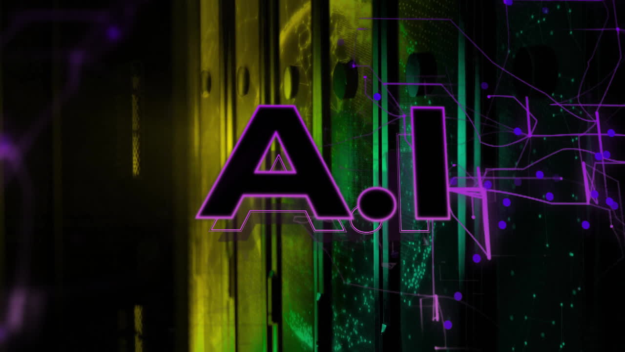 Animation of ai text over server room