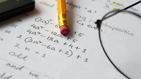 Math Worksheet with Calculator, Pencil, and Glasses