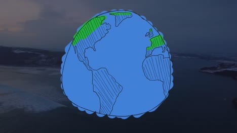 Animation-Eines-Globus,-Der-Sich-über-Der-Meereslandschaft-Dreht