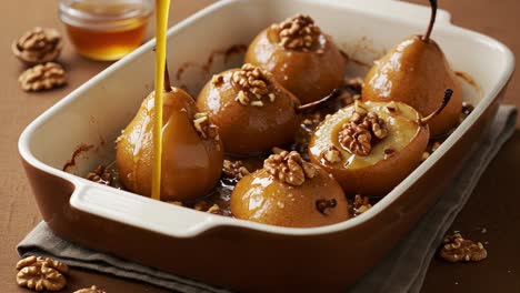 baked pears with walnuts and honey drizzle