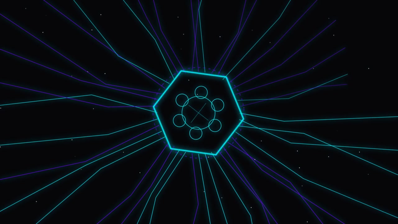 Abstract Digital Hexagon with Expanding Network Lines