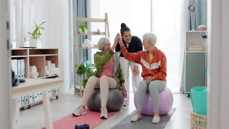 Senior-woman,-fitness-and-together-with-high-five