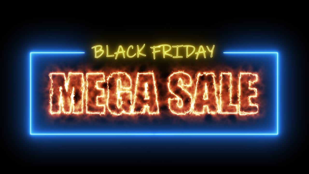 블랙 프라이데이 메가 세일 (black friday mega sale) - 블랙 프리데이 (black friday mega sale) 는 브랜드 판매를 촉진하기 위한 블랙 백그라운드의 다채로운 네온 표지판입니다.