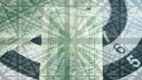 animation of data processing over banknotes