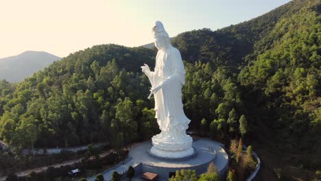 Aerial-view-of-Hong-Kong-Tsz-Shan-monastery-and-the-famous-Avalokitesvara-Guan-Yin-Statue,-Goddess-of-mercy