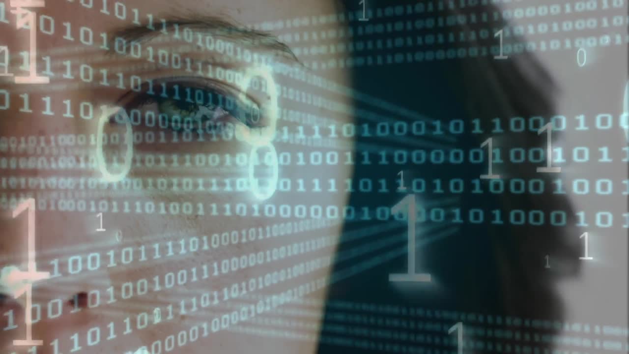 compuesto digital de un ojo de mujer mirando el sistema binario